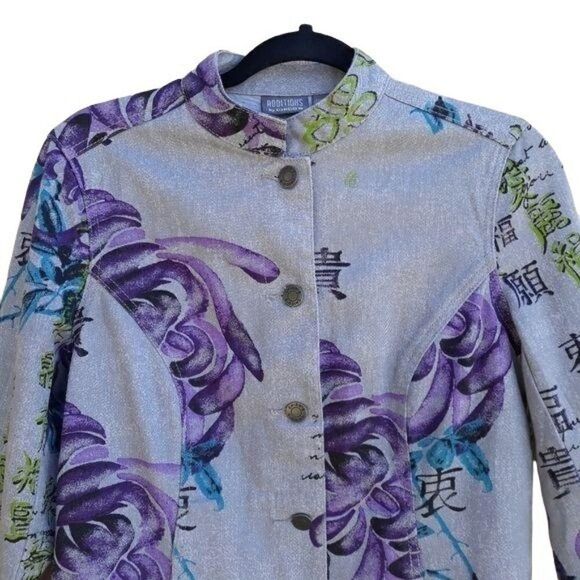 Vtg 90's Jacket Jean Artsy Military Streetwear Multimedia Asian Symbol Floral S - Picture 6 of 15